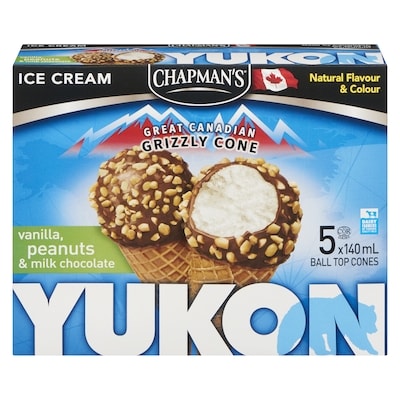 Chapmans Yukon Grizzly Ice Cream Cone Vanilla, Peanuts & Milk Chocolate 5x140.0 ml, $0.79/100ml