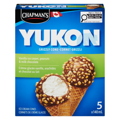 Chapmans Yukon Grizzly Ice Cream Cone Vanilla, Peanuts & Milk Chocolate 5x140.0 ml, $0.86/100ml
