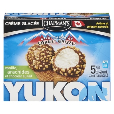 Chapman’s Yukon grizzli cornet grizzli vanille, arachides et chocolat au lait 5x140.0 ml, 0,71 $/100ml