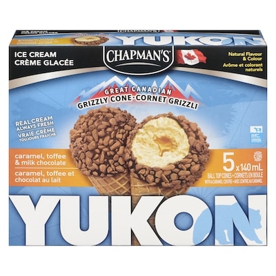 Chapman’s Yukon grizzli cornet grizzli caramel, toffee et chocolat au lait 5x140.0 ml, 0,79 $/100ml