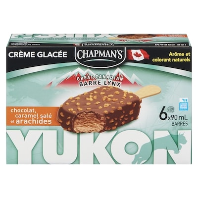Chapman’s Yukon lynx  barre crème glacée chocolat, caramel salé et arachides 6x90.0 ml, 1,07 $/100ml