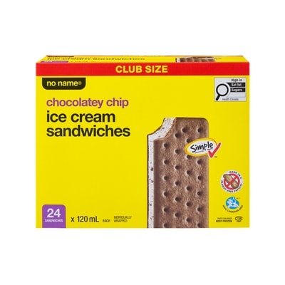Sans Nom Sandwichs à la crème glacée aux brisures chocolatées, format club 24x120.0 ml, 0,35 $/100ml