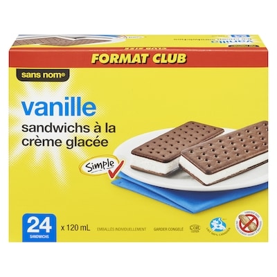 Sans Nom Sandwichs à la crème glacée, vanille 24x120.0 ml, 0,35 $/100ml