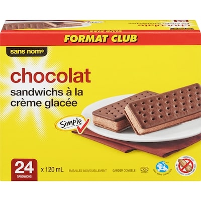Sans Nom Sandwichs à la crème glacée, chocolat 24x120.0 ml, 0,35 $/100ml