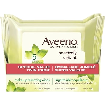 Aveeno Positively Radiant Lingettes Démaquillantes Duo 1 ea, 23,99 $/1ch
