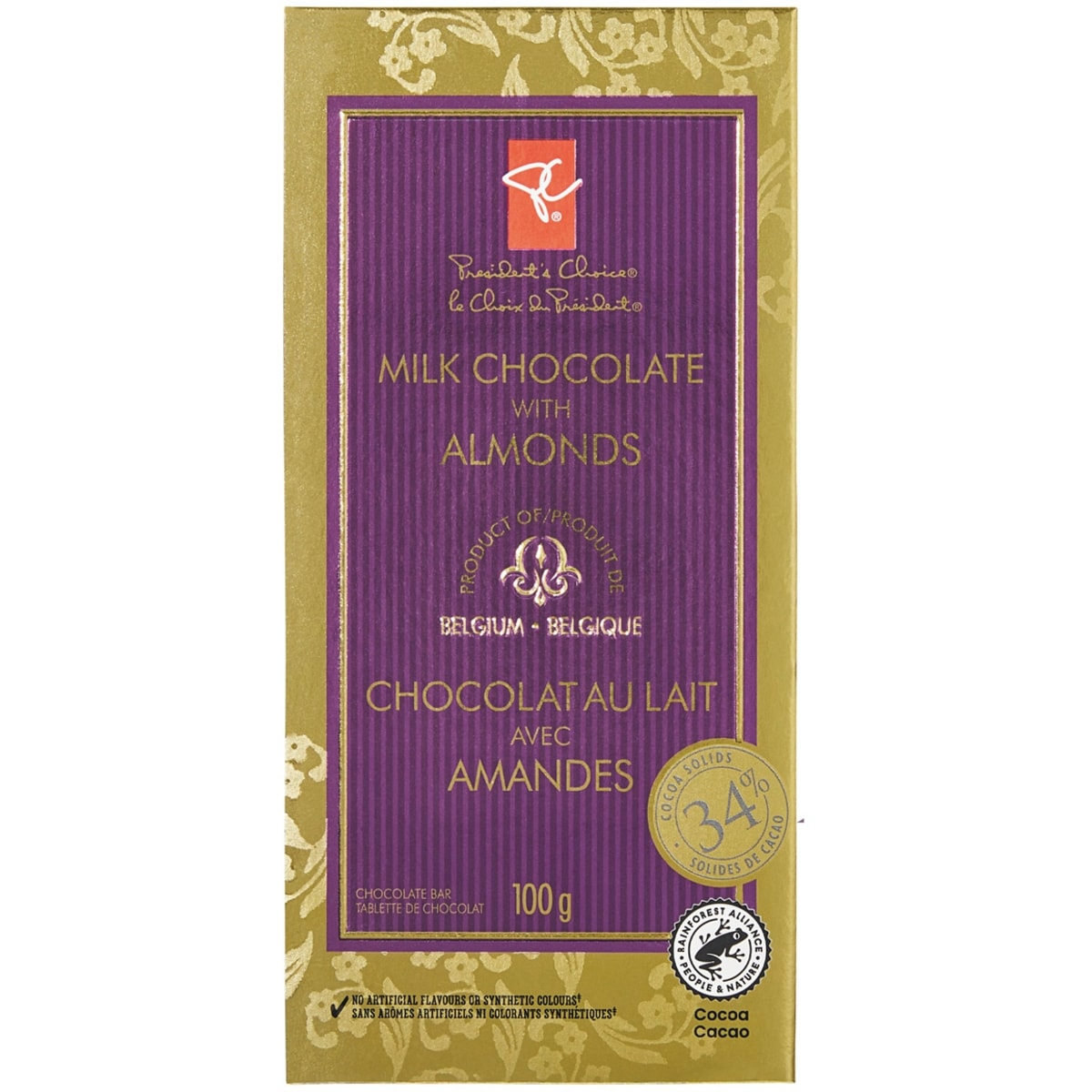 le Choix du Président Chocolat au lait avec amandes 100 g, 3,99 $/100g