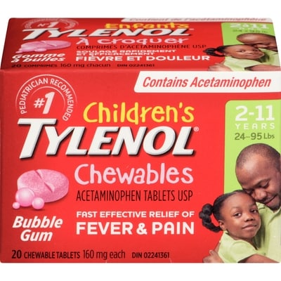 Tylenol Acetaminophen Tablets Usp 160 Mg Each  Bubble Gum 20 ea, $0.57/1ea