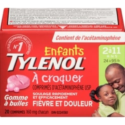 Tylenol Comprimés à croquer pour enfants, gomme balloune 20 ea, 0,52 $/1ch