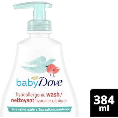 Dove Baby Wash gently cleanses baby's skin Fragrance Free Moisture Hypoallergenic 384 ml, $1.98/100ml