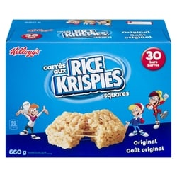Kellogg’s Rice Krispies Barres Carrés aux Rice Krispies Goût original, format géant 30 barres de céréales 660 g, 1,97 $/100g
