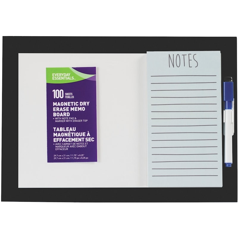 Magnetic Dry Erase memo Board with note pad & marker with eraser top, 100 she