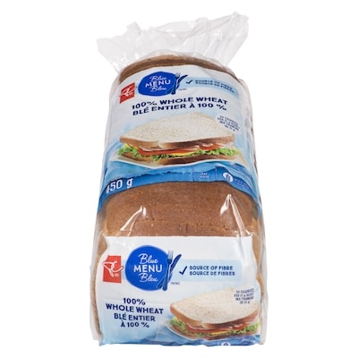 PC Blue Menu 100% Whole Wheat Loaf 450 g, $1.33/100g