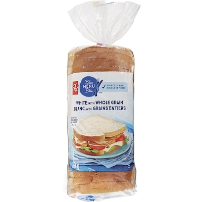 PC Blue Menu White Loaf With Whole Grain 450 g, $1.18/100g