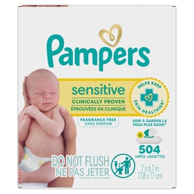Pampers Lingettes pour bébés Sensitive, 504 lingettes, 6X 504 ea, 0,05 $/1ch