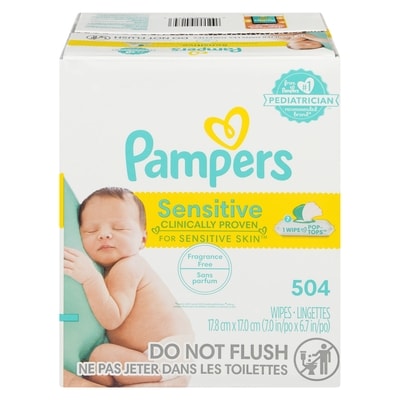 Pampers Lingettes pour bébés non parfumées Sensitive, 6X boîtes distributrices, 504 lingettes 504 ea, 0,04 $/1ch