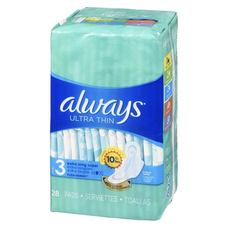 Ultra Thin Feminine Pads with Wings for Women, Size 3, Extra Long Super Absorbency, Unscented, 28 Count