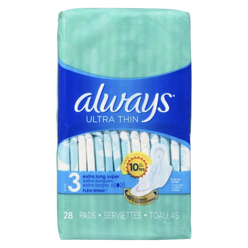 Ultra Thin Feminine Pads with Wings for Women, Size 3, Extra Long Super Absorbency, Unscented, 28 Count