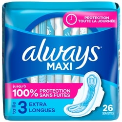 Always Serviettes hygiéniques Maxi, taille 3, extra longues super avec Flexi-Wings 26 ea, 0,46 $/1ch