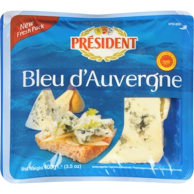 President Bleu D'Auvergne Pdo 30% M.F. Semi-Firm Blue Veined French Cheese 100 g, $6.69/100g