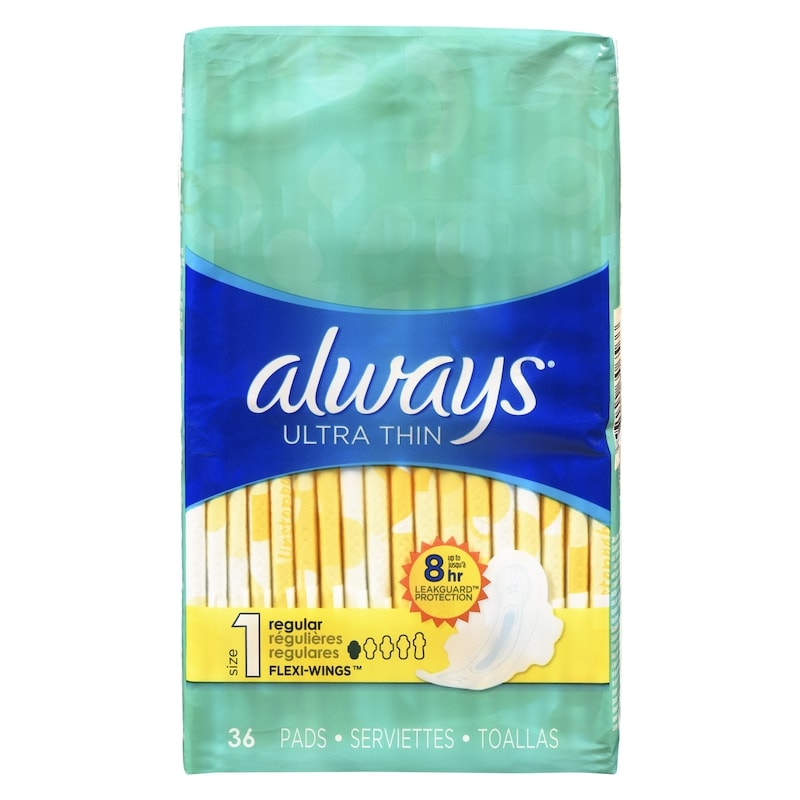 Ultra Thin Feminine Pads with Wings for Women, Size 1, Regular Absorbency, Unscented, 36 Count