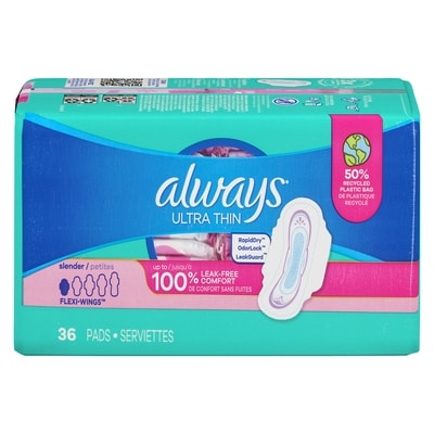 Always Serviettes féminines Ultra Thin, flux léger, avec ailes, pour femmes, taille 1, non parfumées, 36 serviettes 36 ea, 0,36 $/1ch