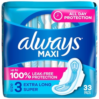 Always Maxi Size 3 Extra Long Super Pads with Wings, Unscented 33 ea, $0.45/1ea