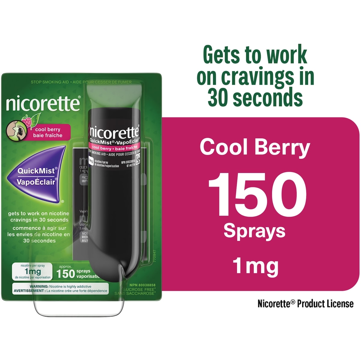Nicorette Nicotine QuickMist Spray, Quit Smoking Aid, Cool Berry 1mg, 150 Sprays 1 ea, $35.99/1ea