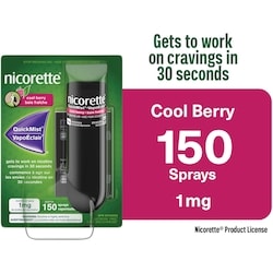 Nicorette Nicotine QuickMist Spray, Quit Smoking Aid, Cool Berry 1mg, 150 Sprays 1 ea, $37.00/1ea