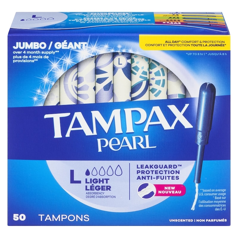 Pearl Tampons, with LeakGuard Braid, Light Absorbency, Unscented, 50 Count.