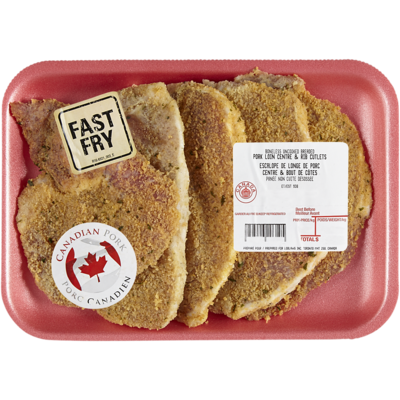 null Escalope de longe de porc coupe du centre et de bout de côte panée, désossée 19,82 $/1kg 8,99 $/1lb