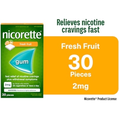 Nicorette Nicotine Gum, 2 mg, Fresh Fruit 30 ea, $0.63/1ea