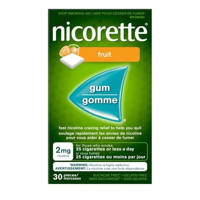 Nicorette Nicotine Gum, 2 mg, Fresh Fruit 30 ea, $0.63/1ea