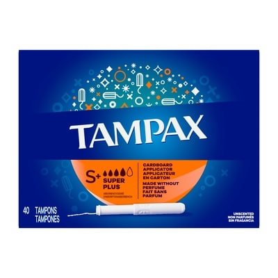 Tampax Cardboard Tampons Super Plus Absorbency, Anti-Slip Grip, LeakGuard Skirt, Unscented, 40 Count 40 ea, $0.32/1ea