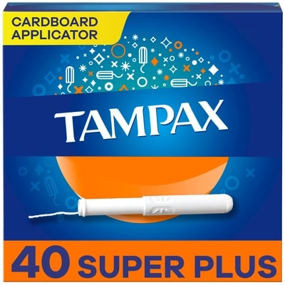 Tampax Cardboard Tampons Super Plus Absorbency, Anti-Slip Grip, LeakGuard Skirt, Unscented, 40 Count 40 ea, $0.32/1ea