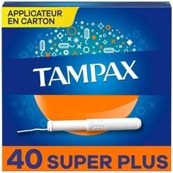 Tampax Tampons avec applicateur en carton, embout facile à saisir, jupette anti-fuites LeakGuard, degré d’absorption super plus, non parfumés, 40 u 40 ea, 0,29 $/1ch