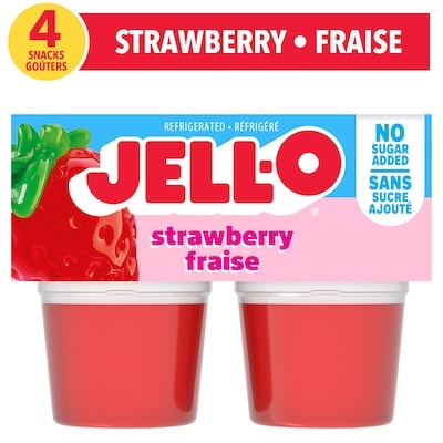 Jell-O Strawberry No Sugar Added Refrigerated Ready-To-Eat Gel Snack Cups 4x89.0 g, $1.21/100g