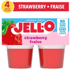Jell-O Goûters à la gelée réfrigéré prêt-à-servir à saveur de fraise sans sucre ajouté, paquet de 4 4x89.0 g, 0,84 $/100g