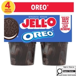 Jell-O Goûters au pouding réfrigéré prêt-à-servir à saveur de oreo, paquet de 4 4x113.0 g, 0,66 $/100g
