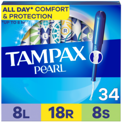 Pearl Tampons Multipack with LeakGuard Braid, Light/Regular/Super, 34 Ct