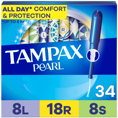 Tampax Pearl Tampons Multipack with LeakGuard Braid, Light/Regular/Super, 34 Ct 34 ea, $0.38/1ea