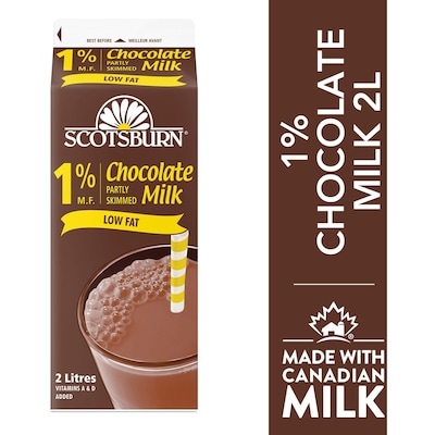 Scotsburn 1% Chocolate Partly Skimmed Milk 2 l, $0.27/100ml