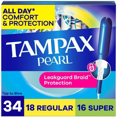 Tampax Pearl Tampons Duo Multipack, with LeakGuard Braid, Regular/Super Absorbency, Unscented, 34 Count. 34 ea, $0.38/1ea