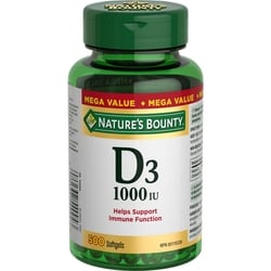 Nature's Bounty Vitamin D3, 1000 IU, Mega Value, 500 Softgels 500 ea, $0.03/1ea