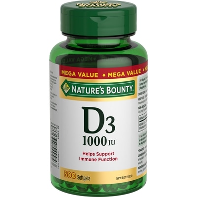 Nature's Bounty Vitamin D3, 1000 IU, Mega Value, 500 Softgels 500 ea, $0.03/1ea