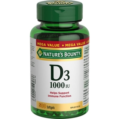 Nature’s Bounty Vitamine D3, 1 000 UI, format écon, 500 gélules 500 ea, 0,02 $/1ch