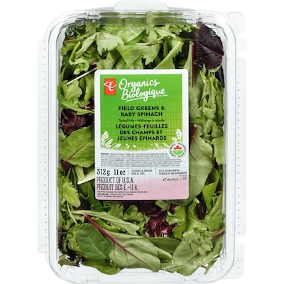 PC Organics Organic Field Greens & Baby Spinach - Salad Mix 312 g, $2.56/100g