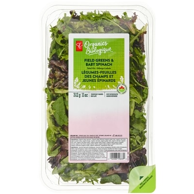 PC Organics Organic Field Greens & Baby Spinach - Salad Mix 312 g, $2.56/100g