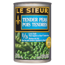 Géant Vert Pois tendres Le Sieur, moins de sel 398 ml, 0,25 $/100ml