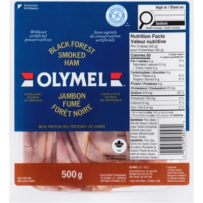 Olymel Jambon Forêt-Noire émincé 500 g, 2,60 $/100g