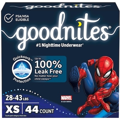 Goodnites Boys Nighttime Bedwetting Underwear, XS (28-43 lbs), 44 Ct 44 ea, $0.80/1ea